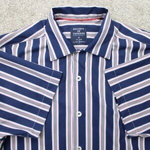 Society of Threads Shirt Mens Small Blue/Red No Iron 4-Way‎ Stretch Short Sleeve